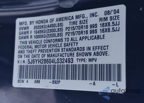 2004 Honda Element Ex z USA, uszkodzony, nr VIN 5J6YH28604L032493